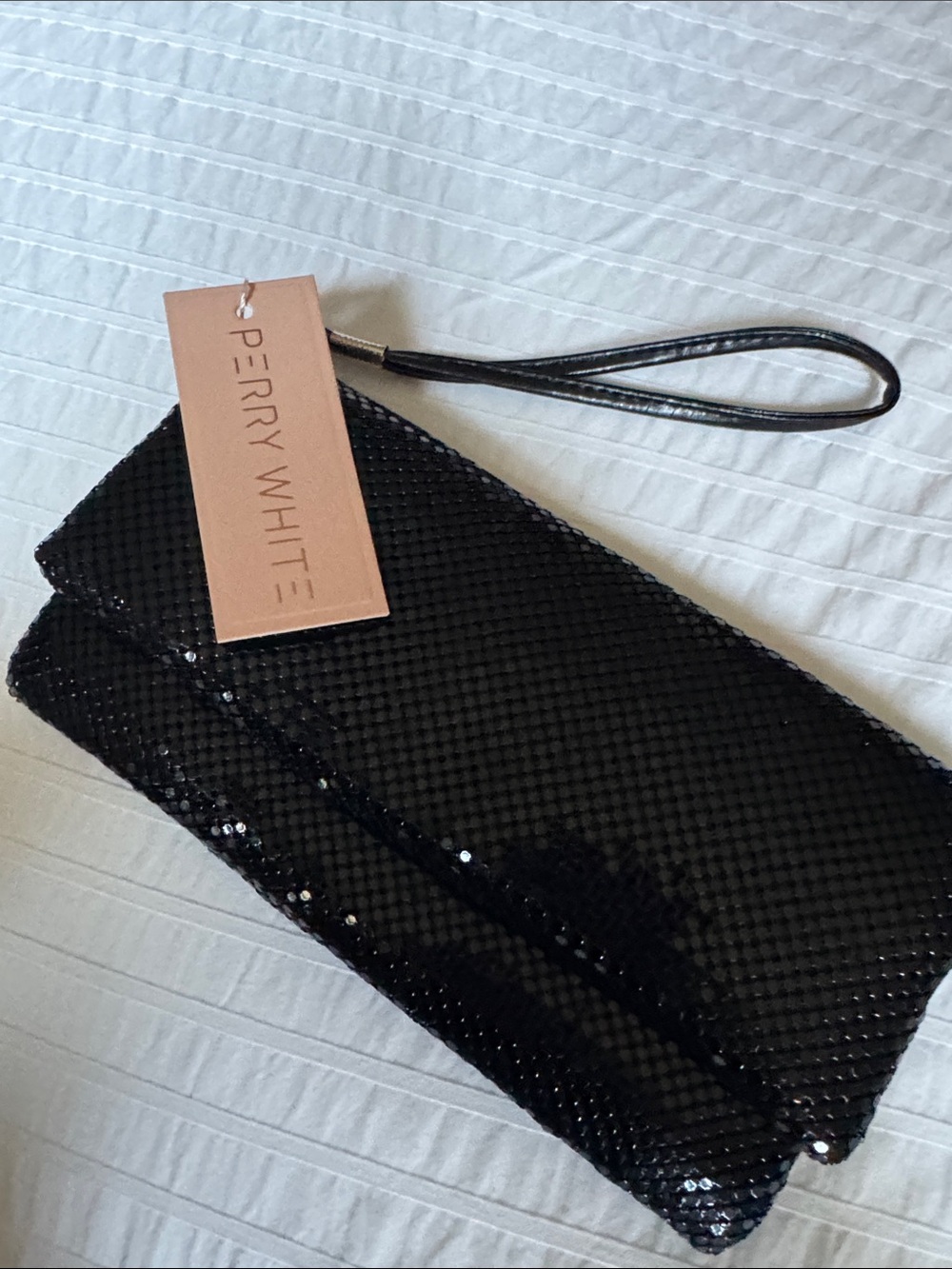 Perry White Black Sequin Wristlet Clutch with interior pocket